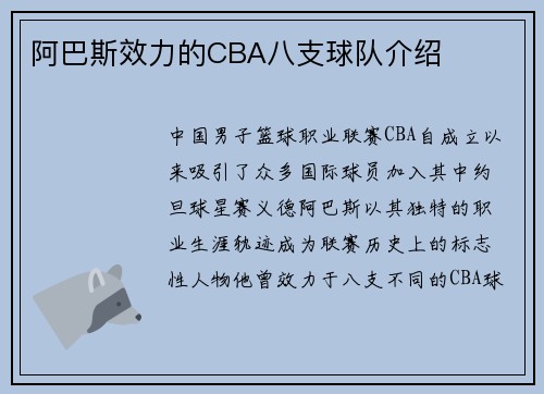阿巴斯效力的CBA八支球队介绍
